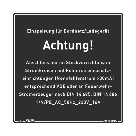 Aufkleber "Fahrzeugeinspeisung" Untergund Schwarz