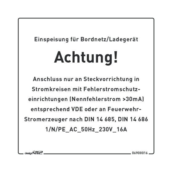 Aufkleber "Fahrzeugeinspeisung" Untergrund Weiss
