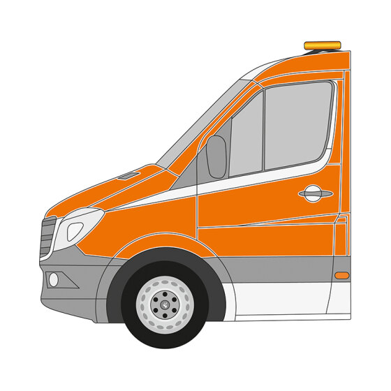 MB Sprinter, Fahrerhaus, 2013/09 - 2018/05, DIN-Plus | Flächen-Folierungssatz Gegossene Hochleistungsfolie (Oracal970) Kommunalorange (RAL2011)