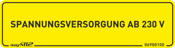 Aufkleber "Spannungsversorgung Abrollbehälter 230 V" 90 x 25 mm