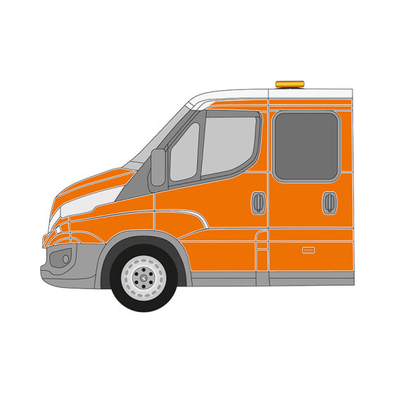 Iveco Daily, Doppelkabine, 2014/07 - , DIN-Plus | Flächen-Folierungssatz Gegossene Hochleistungsfolie (Oracal 970) Kommunalorange (RAL 2011)
