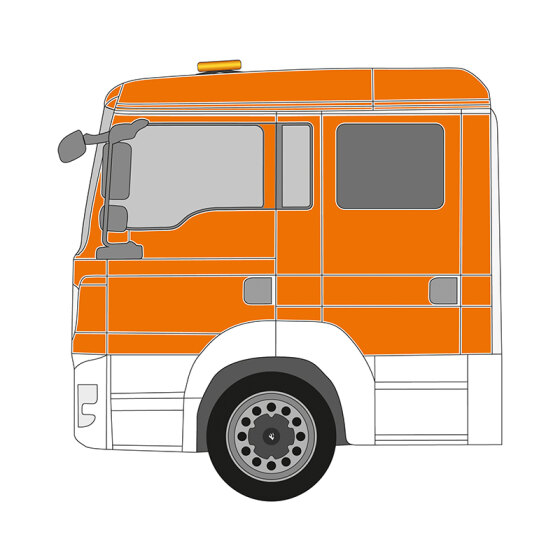 MAN TGL, Euro 6, Doppelkabine, DIN-Plus | Flächen-Folierungssatz Gegossene Hochleistungsfolie (Oracal 970) Kommunalorange (RAL 2011)