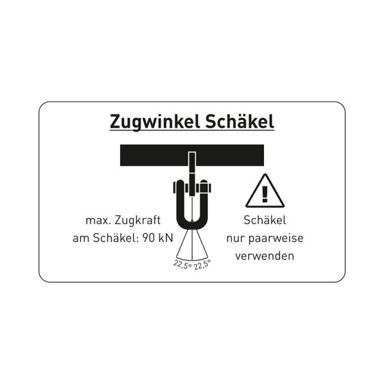 Aufkleber "Zugwinkel Schäkel 125 kN" 90 x 45 mm