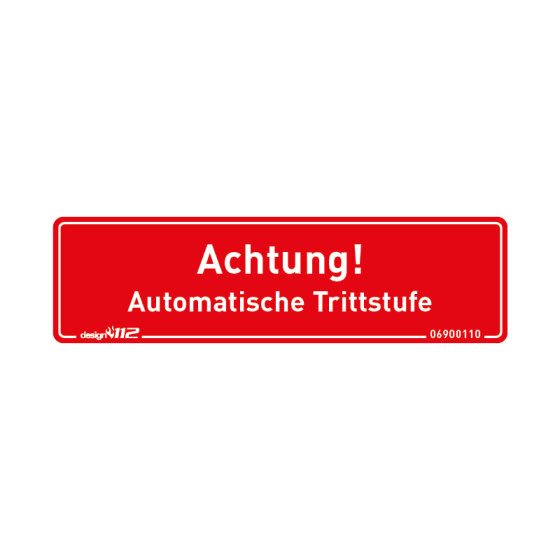 Warnaufkleber „Achtung – Automatische Trittstufe“ 90 × 25 mm
